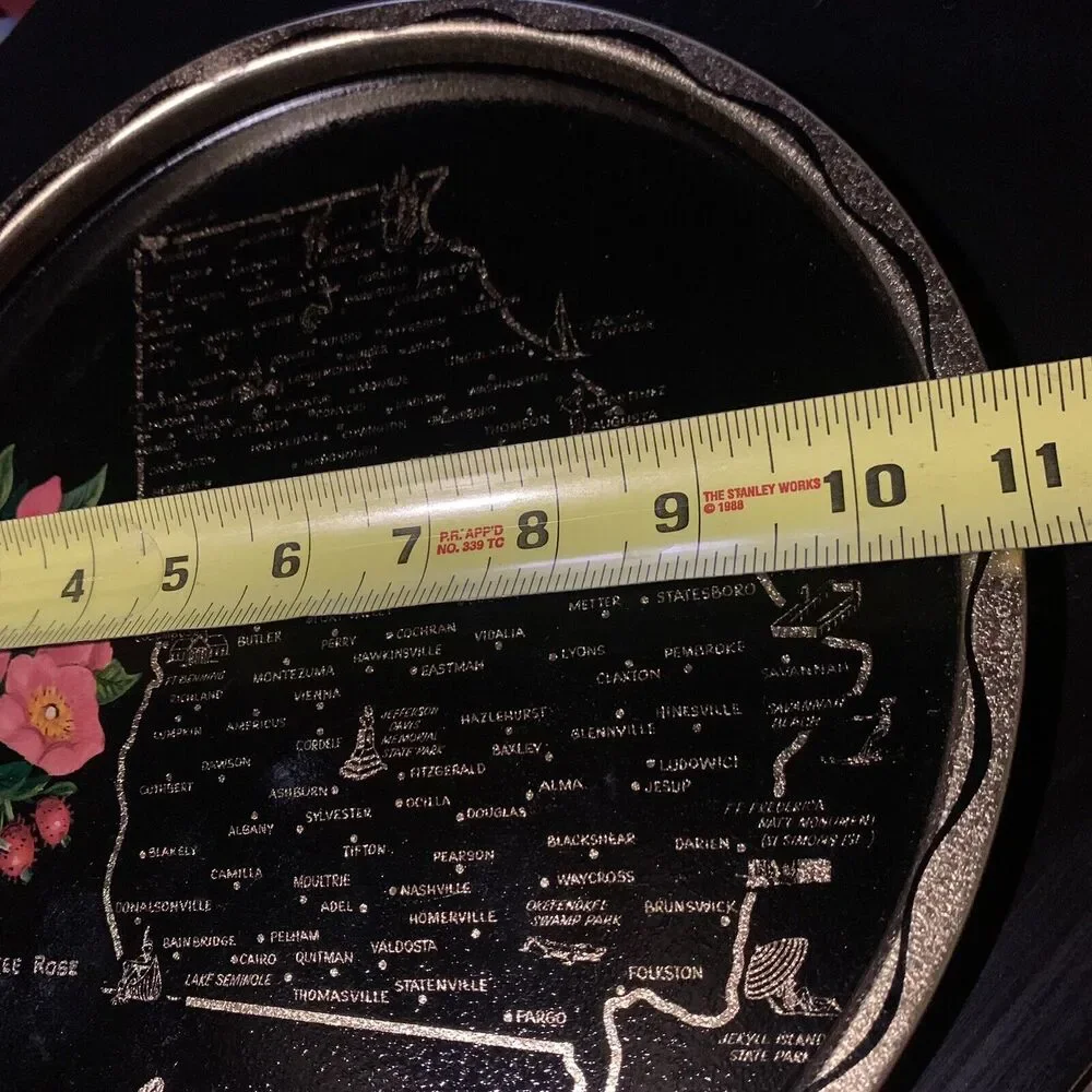 Vintage Toleway Serving Tray Georgia Cherokee Rose Black Gold Color With Flowers